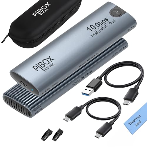 pibox India NVME M2 Enclosure, PiBOX India NVMe/NGFF SATA Dual Protocol SSD Enclosure - USB 3.2 10Gbps, Tool-Free M.2 NVMe Case, PCI-E NVMe Reader, USB-C, Supports M & B&M Keys, 2230/2242/2260/2280 SSD RTL9210B - Image 1