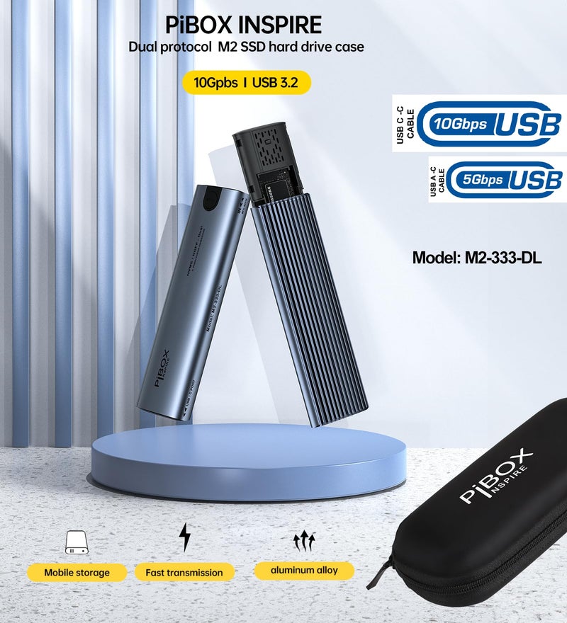 pibox India NVME M2 Enclosure, PiBOX India NVMe/NGFF SATA Dual Protocol SSD Enclosure - USB 3.2 10Gbps, Tool-Free M.2 NVMe Case, PCI-E NVMe Reader, USB-C, Supports M & B&M Keys, 2230/2242/2260/2280 SSD RTL9210B - Image 2