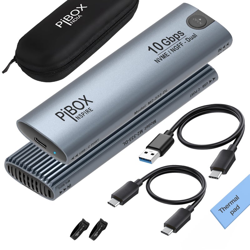 pibox India NVME M2 Enclosure, PiBOX India NVMe/NGFF SATA Dual Protocol SSD Enclosure - USB 3.2 10Gbps, Tool-Free M.2 NVMe Case, PCI-E NVMe Reader, USB-C, Supports M & B&M Keys, 2230/2242/2260/2280 SSD RTL9210B - Image 5