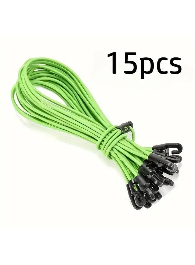 15pcs Green Heavy Duty Elastic Rope with Hooks Adjustable Windproof Straps for Camping Travel - Image 1