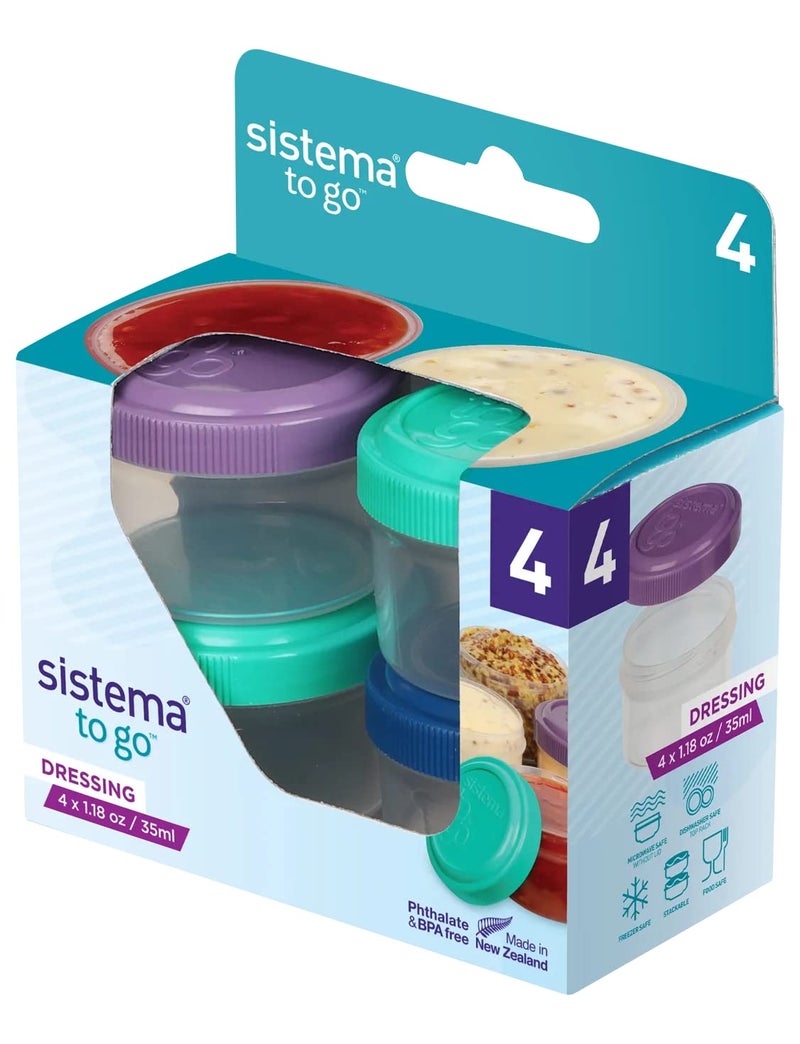Dressing To Go Containers Set of 4 Pink Green Purple  Blue  H374 x W189 x D 279 inches