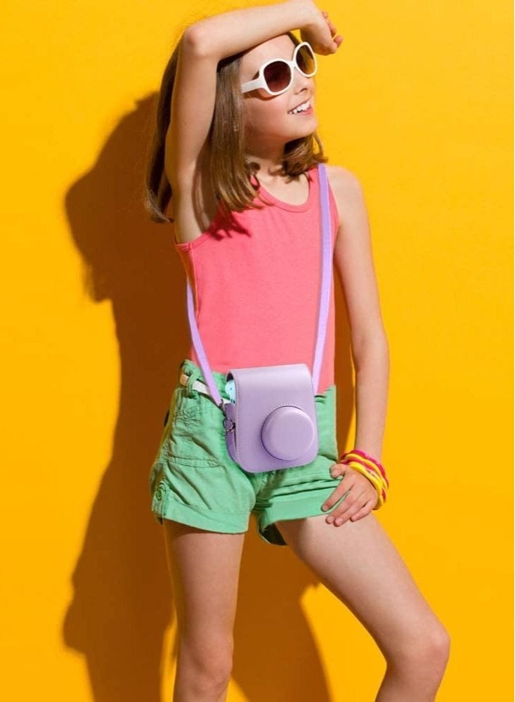 Captaintech Protective and Portable Case Compatible with Fujifilm for Instax Mini 11 Instant Camera, PU Leather Bag with Pocket and Adjustable Shoulder Strap (Lilac Purple), lilac purple, Pack Strap - Image 4