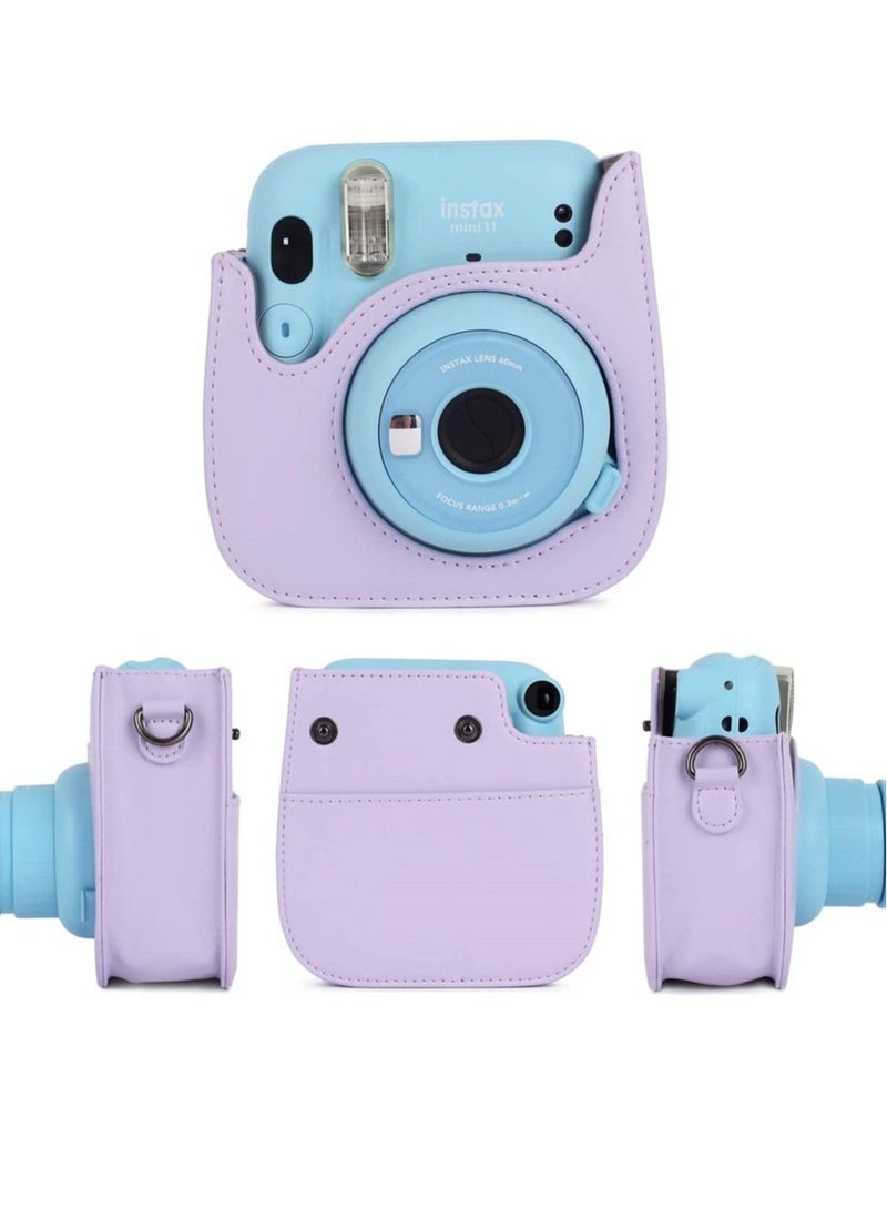 Captaintech Protective and Portable Case Compatible with Fujifilm for Instax Mini 11 Instant Camera, PU Leather Bag with Pocket and Adjustable Shoulder Strap (Lilac Purple), lilac purple, Pack Strap - Image 3
