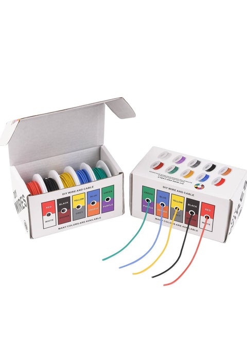 22AWG Electric Wire Flexible Silicone Wires 20 Gauge Stranded Tinned Copper Wire, OD:1.8mm, 5 Colors 16.4ft/5m Each, DIY Electrical Hook Up Wire Kit