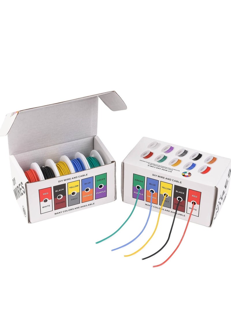 Generic - 22AWG Electric Wire Flexible Silicone Wires 20 Gauge Stranded Tinned Copper Wire, OD:1.8mm, 5 Colors 16.4ft/5m Each, DIY Electrical Hook Up Wire Kit - Image 1