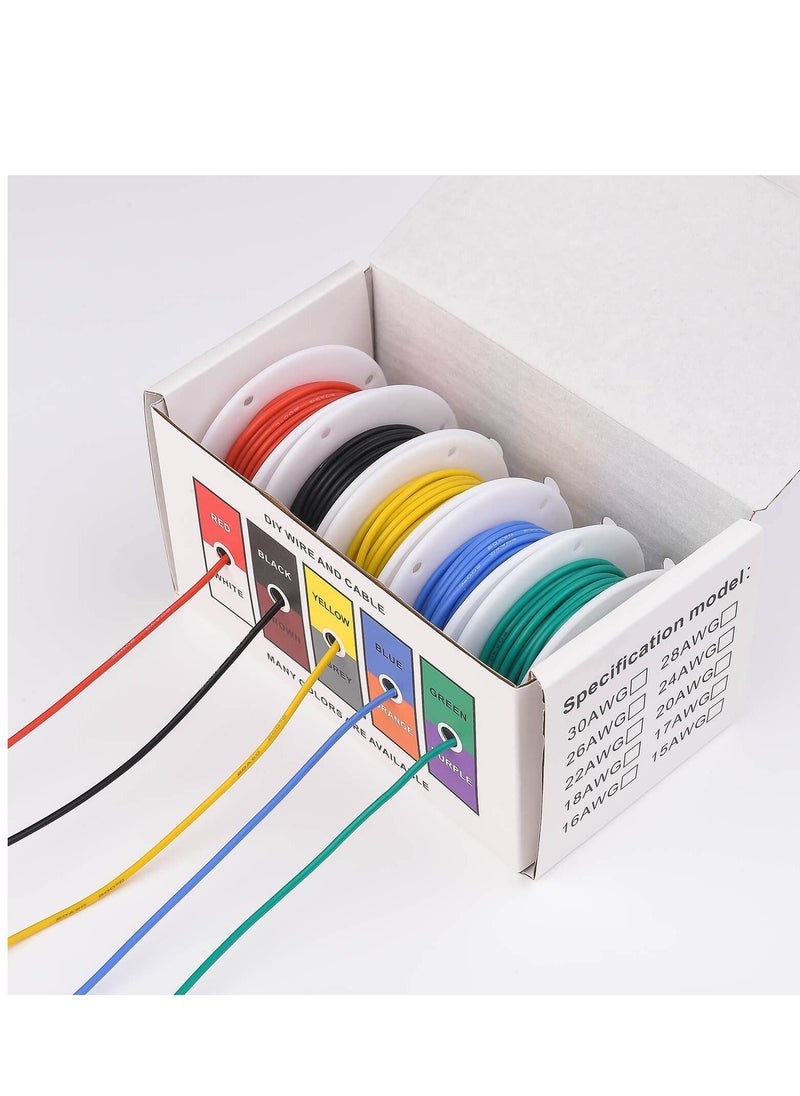 Generic - 22AWG Electric Wire Flexible Silicone Wires 20 Gauge Stranded Tinned Copper Wire, OD:1.8mm, 5 Colors 16.4ft/5m Each, DIY Electrical Hook Up Wire Kit - Image 1