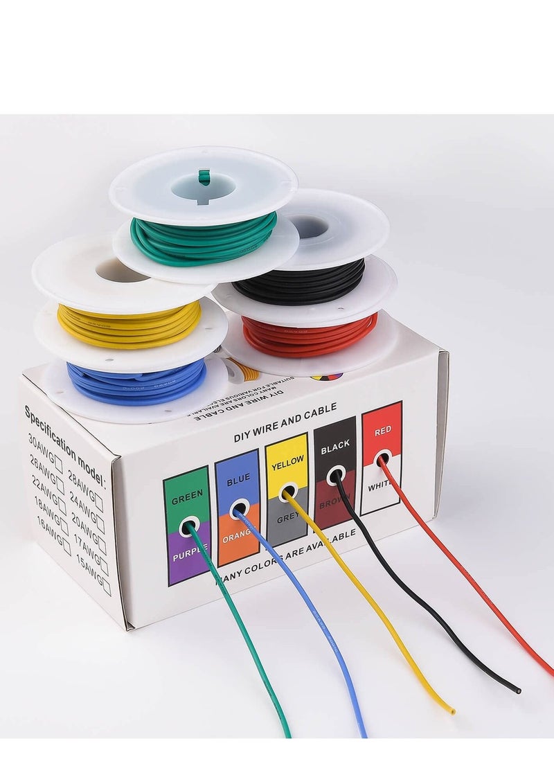 Generic - 22AWG Electric Wire Flexible Silicone Wires 20 Gauge Stranded Tinned Copper Wire, OD:1.8mm, 5 Colors 16.4ft/5m Each, DIY Electrical Hook Up Wire Kit - Image 1