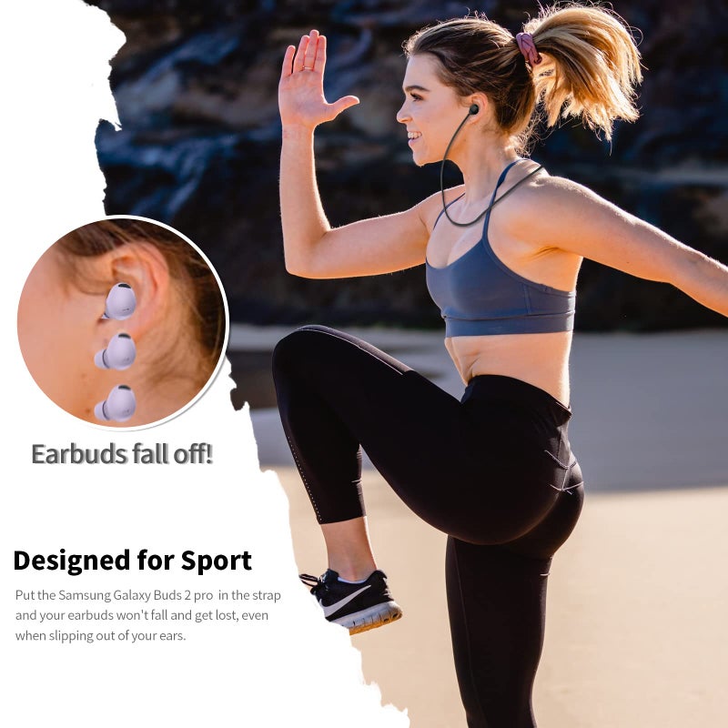 WOFRO حزام مضاد للفقد WOFRO لسماعات Galaxy Buds 2 Pro (2022)، ملحقات حبل سيليكون ناعم رياضي متوافقة مع سماعات Samsung Galaxy Buds Pro 2 اللاسلكية الحقيقية (أسود) - Image 3