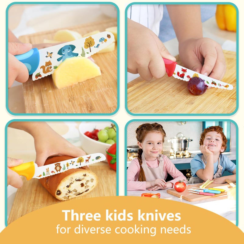 Kibbidea Kids Knife Set for Real Cooking, 4pcs Kids Safe Kitchen Cutting Knives, Stainless Steel Blades, Children First Starter knife, BPA-free (Multicolor) - Image 4