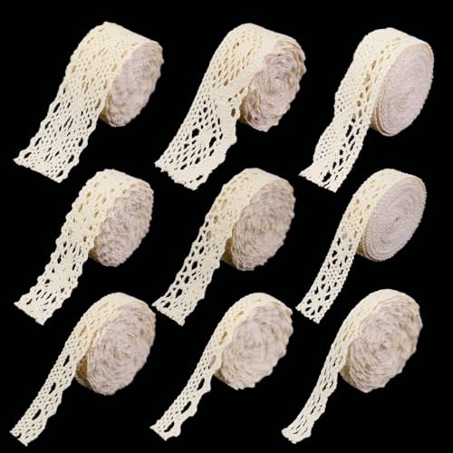 DHFLYDH Beige Lace Ribbon 18 Yards Cotton Lace Trim Vintage Crochet Lace Ribbon Trim for Bridal Wedding Decoration Christmas Package DIY Sewing Craft Supply - Image 1