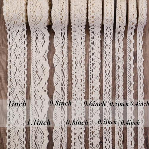 DHFLYDH Beige Lace Ribbon 18 Yards Cotton Lace Trim Vintage Crochet Lace Ribbon Trim for Bridal Wedding Decoration Christmas Package DIY Sewing Craft Supply - Image 2