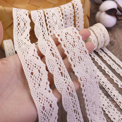 DHFLYDH Beige Lace Ribbon 18 Yards Cotton Lace Trim Vintage Crochet Lace Ribbon Trim for Bridal Wedding Decoration Christmas Package DIY Sewing Craft Supply - Image 4