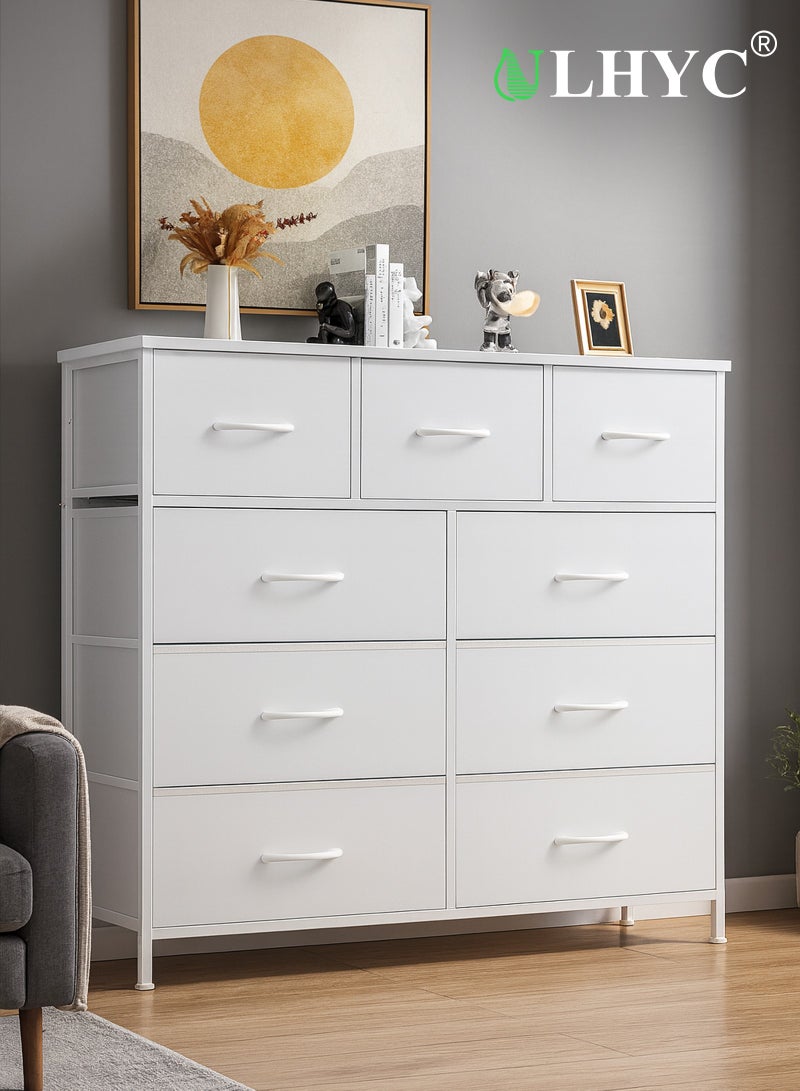 ULHYC Tall 9-Drawer Fabric Dresser, White Storage Tower Organizer for Bedroom, Closet, Nursery, Space-Saving Modern Cabinet - Image 1