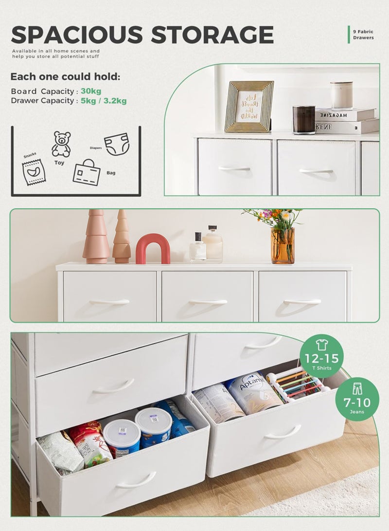 ULHYC Tall 9-Drawer Fabric Dresser, White Storage Tower Organizer for Bedroom, Closet, Nursery, Space-Saving Modern Cabinet - Image 4