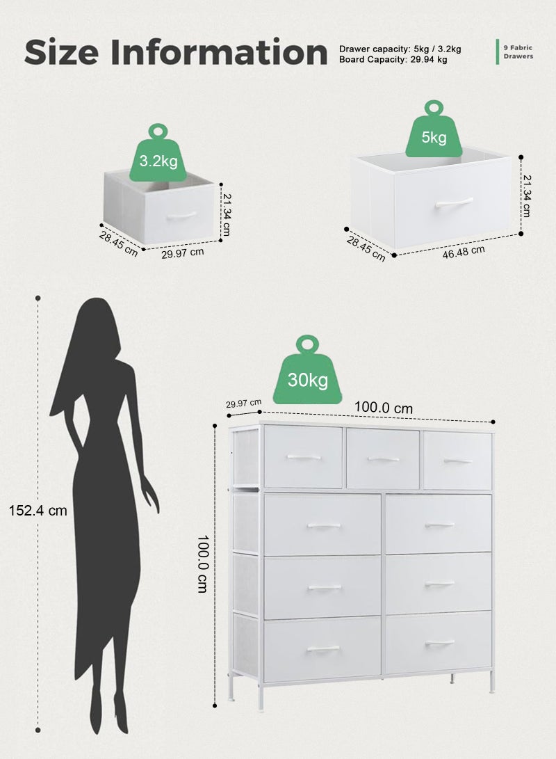 ULHYC Tall 9-Drawer Fabric Dresser, White Storage Tower Organizer for Bedroom, Closet, Nursery, Space-Saving Modern Cabinet - Image 3