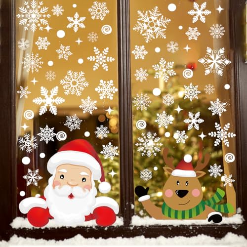 Pseutio 286 PCS Christmas Decorations Snowflake Window Clings Stickers for Glass Xmas Window Decorations