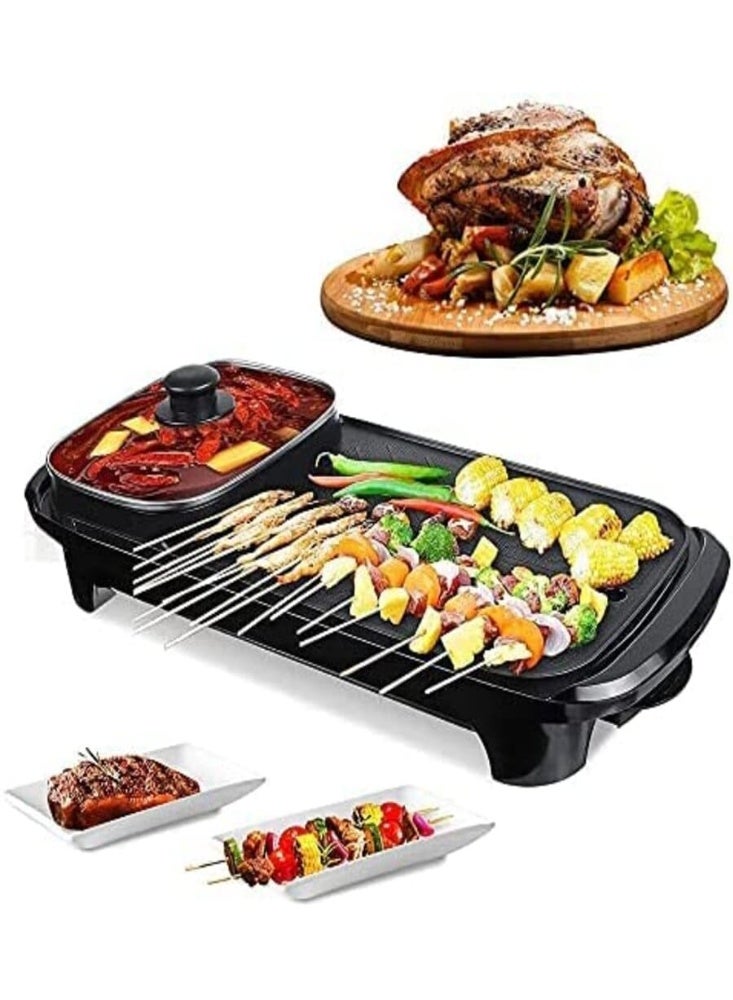 قدر كهربائي 2 في 1 للشواء والطهي، مقلاة غير لاصقة بغطاء زجاجي، جهاز شواء داخلي بدون دخان بدرجة حرارة قابلة للتعديل، مقاس 48×23×11 سم - Image 5