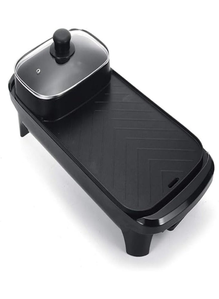 قدر كهربائي 2 في 1 للشواء والطهي، مقلاة غير لاصقة بغطاء زجاجي، جهاز شواء داخلي بدون دخان بدرجة حرارة قابلة للتعديل، مقاس 48×23×11 سم - Image 4