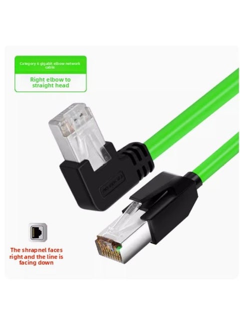 Super Six-class Network Cable Elbow High Flexible Drag Chain Shield Gigabit Industrial Camera Network Cable Office Router Network Jumper-Color:Green (straight To Right)-Line Length:30 Meters