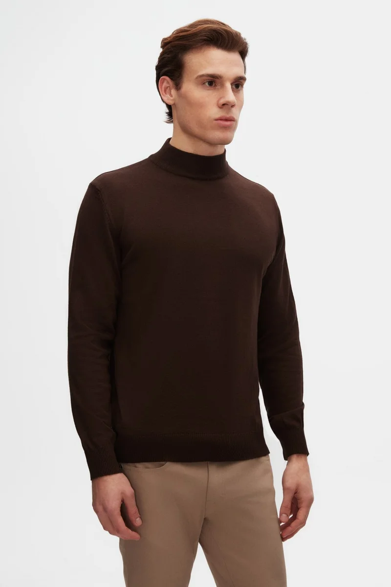 D'S DAMAT Ds Damat Regular Fit Brown Cotton Blend Half Turtleneck Knit Sweater 5HF06ORT16275