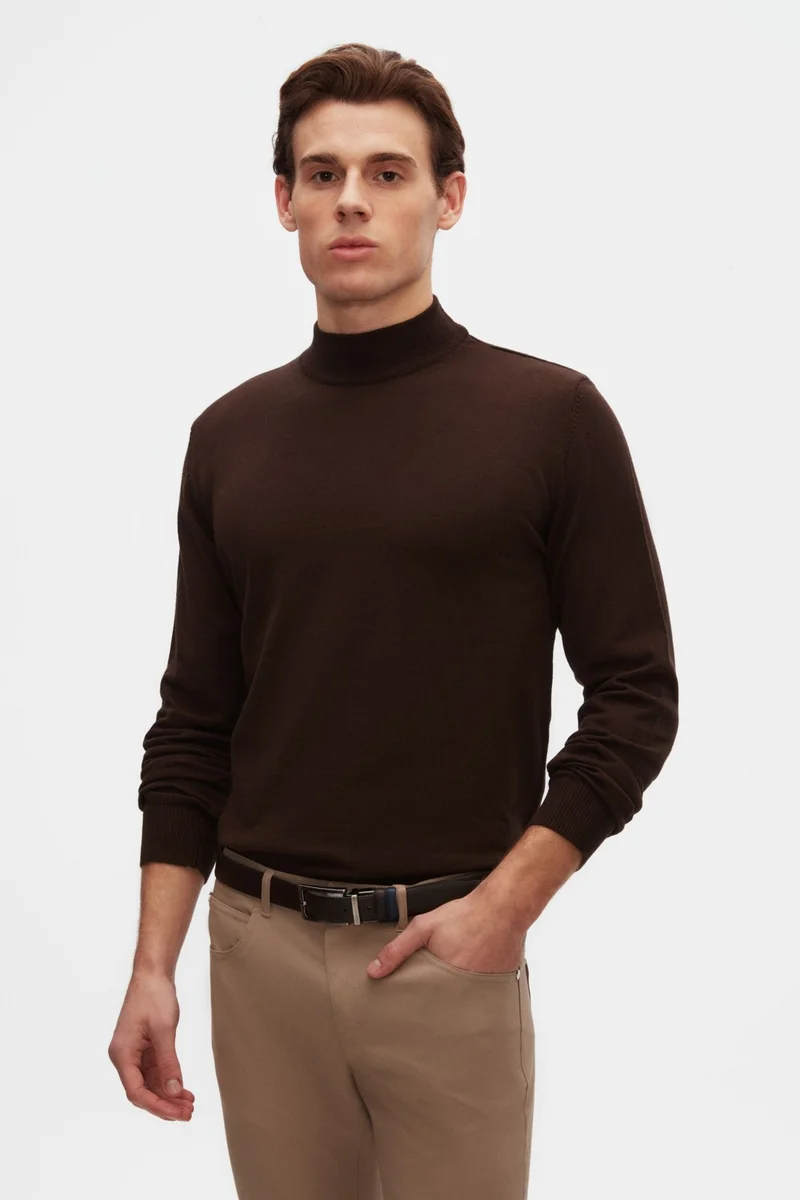 D'S DAMAT Ds Damat Regular Fit Brown Cotton Blend Half Turtleneck Knit Sweater 5HF06ORT16275