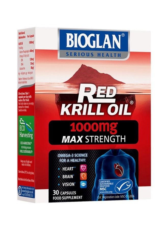 BIOGLAN Red Krill Oil Max Strength Capsules 1000mg Omega-3 Fish Oil 30'S July 2025 expiry  - Image 1