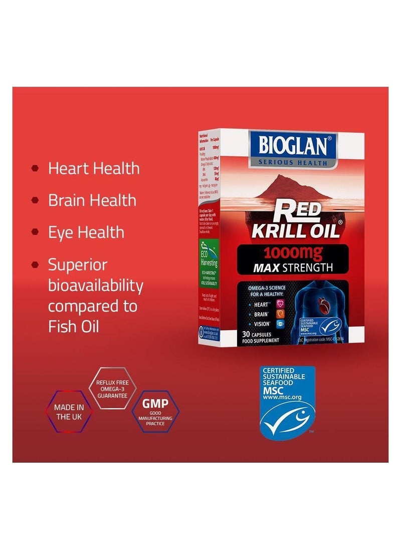 BIOGLAN Red Krill Oil Max Strength Capsules 1000mg Omega-3 Fish Oil 30'S July 2025 expiry  - Image 2