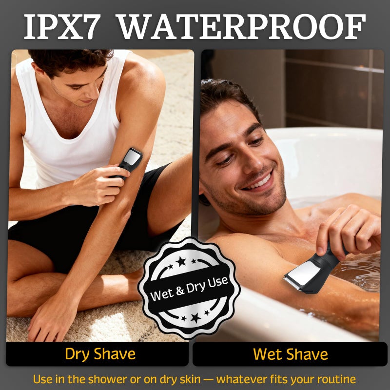 NIPOO Bikini Trimmer for Women Men, 2 in 1 Electric Razors Shaver, IPX7 Waterproof Body Hair Trimmer with Mirror, LED Light & Display, Painless Pubic Hair Removal, Black - Image 3