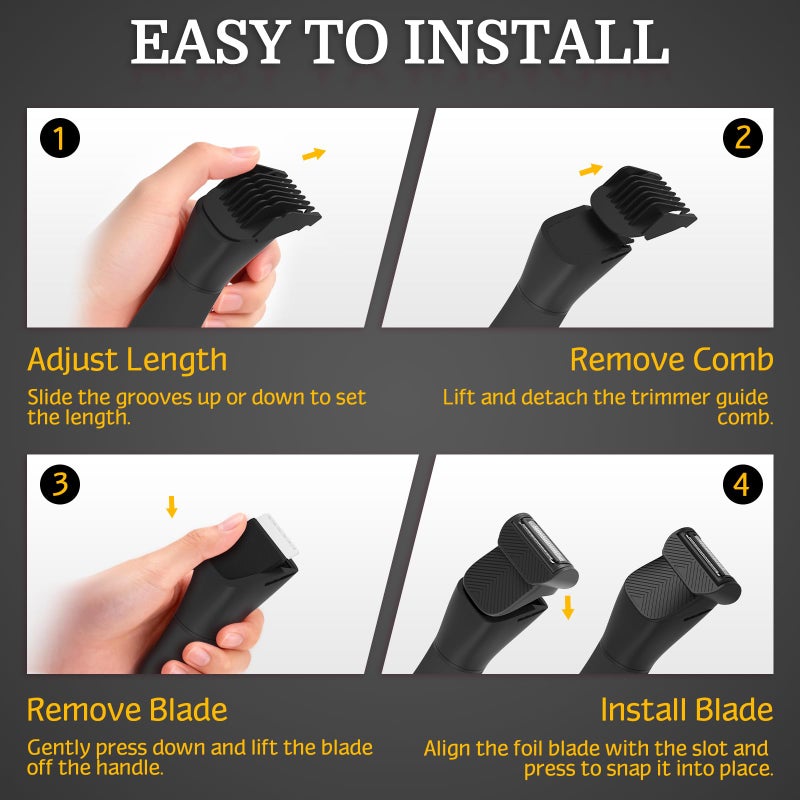 NIPOO Bikini Trimmer for Women Men, 2 in 1 Electric Razors Shaver, IPX7 Waterproof Body Hair Trimmer with Mirror, LED Light & Display, Painless Pubic Hair Removal, Black - Image 5