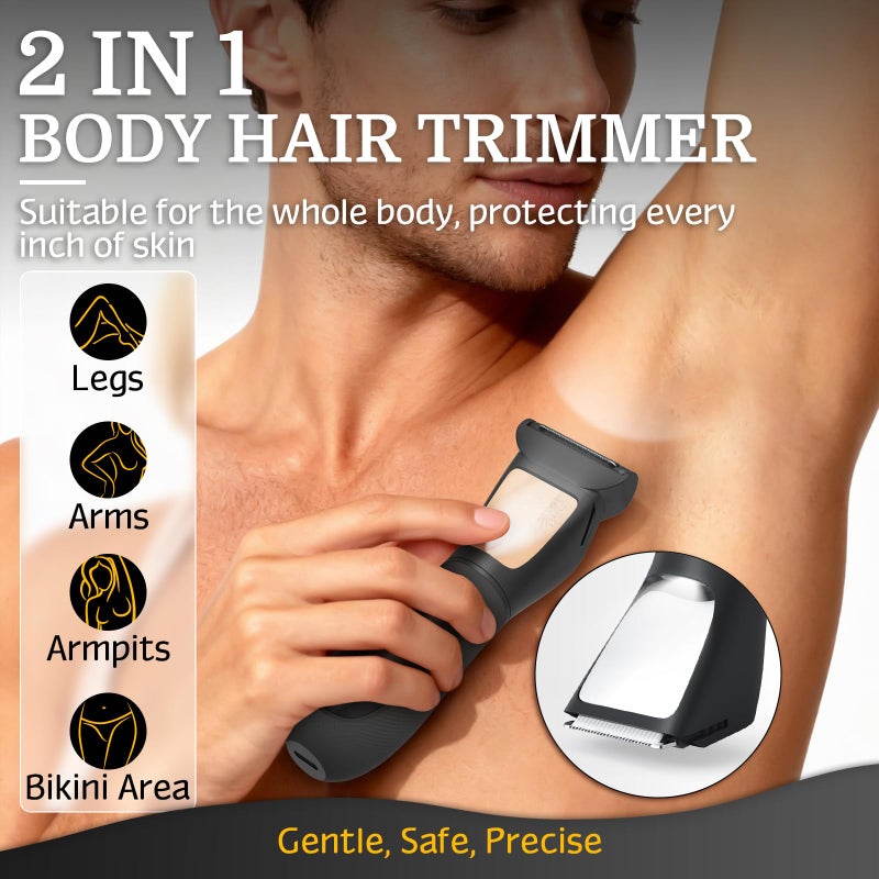 NIPOO Bikini Trimmer for Women Men, 2 in 1 Electric Razors Shaver, IPX7 Waterproof Body Hair Trimmer with Mirror, LED Light & Display, Painless Pubic Hair Removal, Black - Image 2
