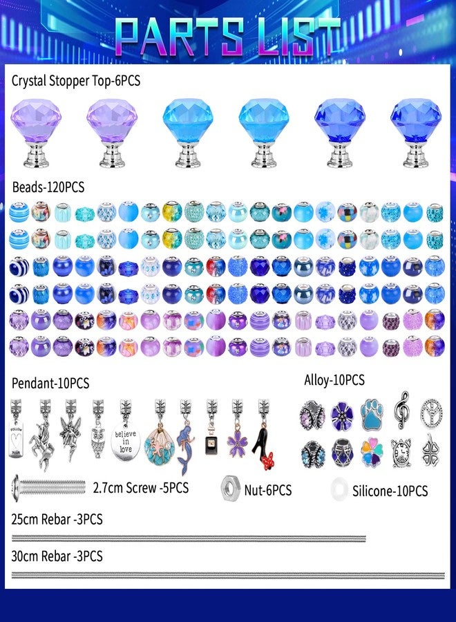 AIPRIDY DIY Fairy Wand Garden Beads Stakes Wands Kit, Scheme European Beads Crystal Diamond Tops and 12 or 10 Inch Threaded Rods,Stainless Steel Stakes with Diamond Toppe (Purple+Aqua+Sapphire) - Image 3