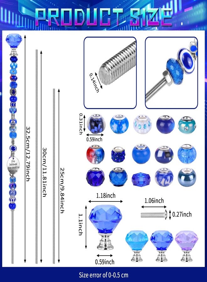 AIPRIDY DIY Fairy Wand Garden Beads Stakes Wands Kit, Scheme European Beads Crystal Diamond Tops and 12 or 10 Inch Threaded Rods,Stainless Steel Stakes with Diamond Toppe (Purple+Aqua+Sapphire) - Image 2