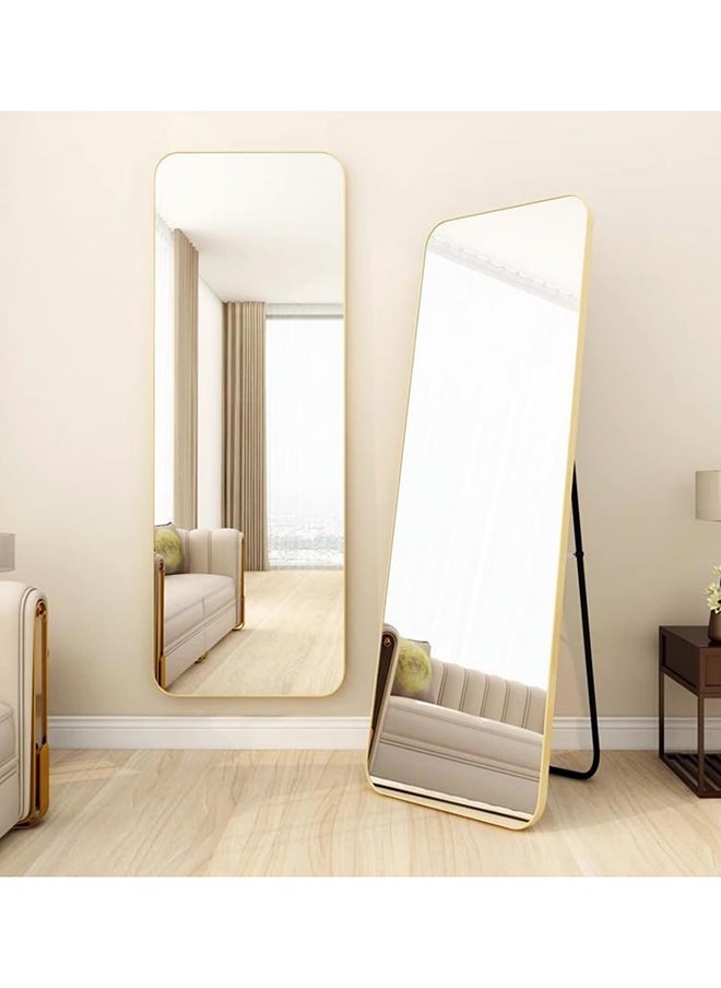 Full Length Mirror 155x45cm, Floor Mirrors with Aluminum Alloy Frame Free-Standing Leaning Large Bedroom Dressing Mirror, Full Body Mirror with Stand for Living Room,Bedroom, Gold 