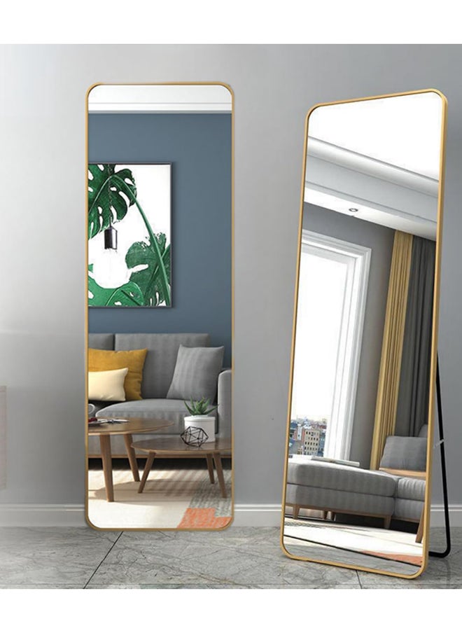 مرآة كاملة الطول 155x45 سم، مرايا أرضية بإطار من سبائك الألومنيوم، مرآة كبيرة قائمة بذاتها للغرف النوم، مرآة الجسم الكامل مع قاعدة لغرفة المعيشة، غرفة النوم، ذهبية