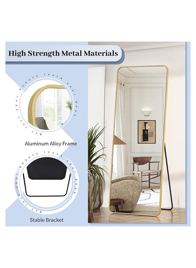 SKY-TOUCH Full Length Mirror 155x45cm, Floor Mirrors with Aluminum Alloy Frame Free-Standing Leaning Large Bedroom Dressing Mirror, Full Body Mirror with Stand for Living Room,Bedroom, Gold  - Image 3