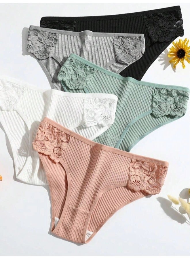 ShebSheb 5-Pack Underwear for Women Lace Silky Seamless No Show Undies Low Rise High cut Bikini Hipster Cheeky Panties  - Image 1