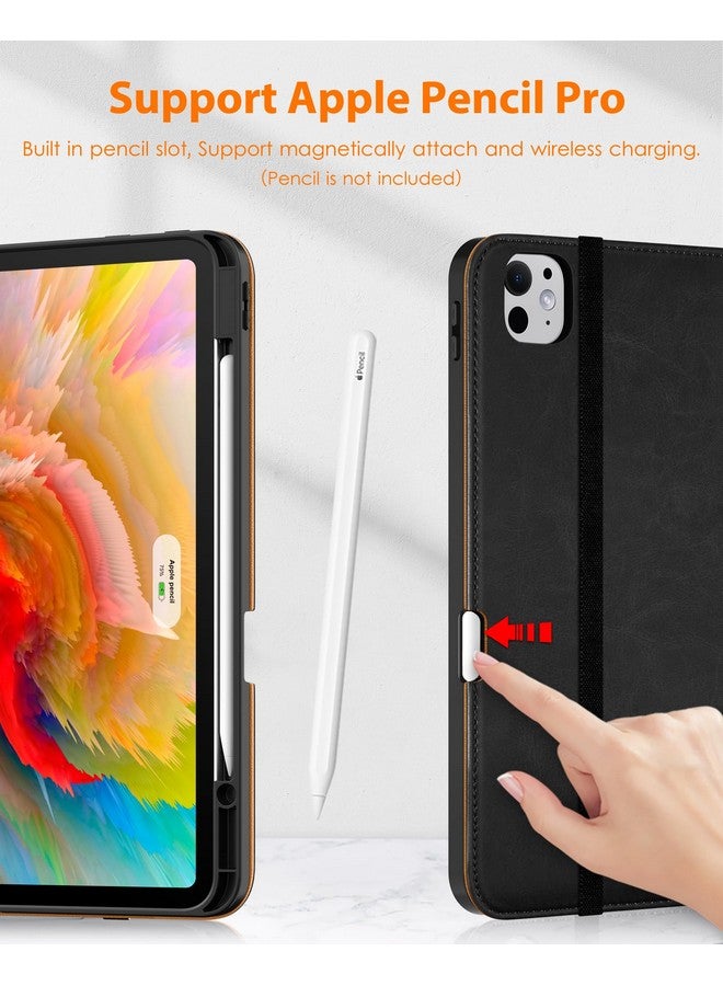 DTTO for iPad Pro 13 inch Case (M4) 2024, Premium Leather Business Folio Stand Cover with Pencil Holder - Auto Wake/Sleep and Multiple Viewing Angles, Built in Hand Strap & Pocket, Black - Image 3