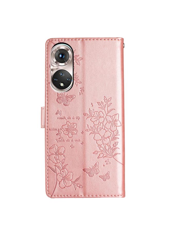 زبون جراب هاتف جلدي لهاتف Honor 50 5G بنقشة فراشات وزهور - Image 3