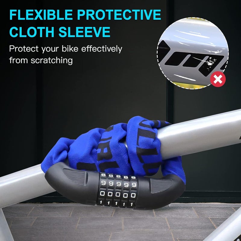 UBULLOX Bike Chain Lock 3FT Bike Lock 5-Digit Combination Resettable Anti-Theft Bicycle Locks Steel Chain for Bicycle, Motorcycle and More, Blue - Image 4
