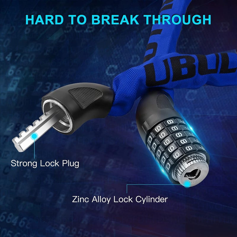 UBULLOX Bike Chain Lock 3FT Bike Lock 5-Digit Combination Resettable Anti-Theft Bicycle Locks Steel Chain for Bicycle, Motorcycle and More, Blue - Image 5