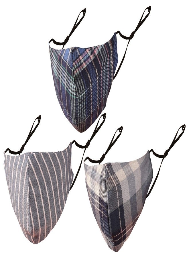 Touchstone Cotton Adjustable filter pocket 3 layer anti-pollution smog smoke cold & cough protective face mask reusable washable for men, women (Pack of 3). Shades of Blue - Image 1