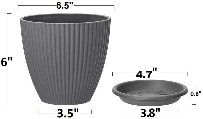 INKULTURE Plastic Round Flower Pots with Tray for Home Planters, Terrace, Garden Etc | Pack of 05 | Dark Grey | Size 6.5 Inch | for Home Indoor & Outdoor Gardening Plants - Image 4