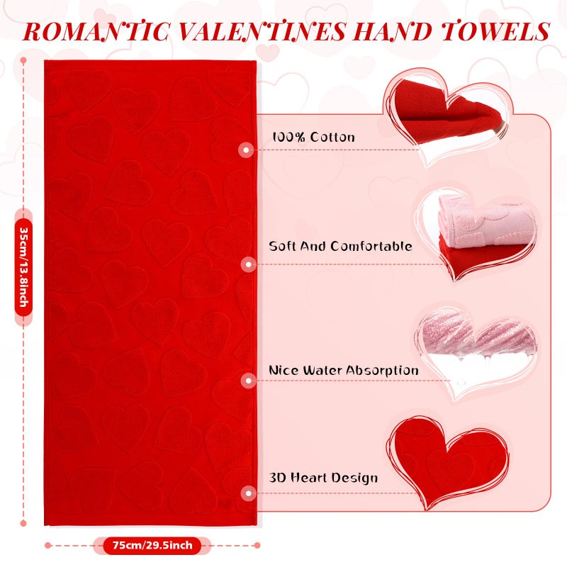 Tiamon 2 Pcs Valentines Bathroom Towels Cotton Red Pink Heart Hand Towels Valentines Day Decor for Valentine's Wedding Bathroom Kitchen Dish Drying Cleaning Cooking, 13.8 x 29.5 Inch(Heart) - Image 2