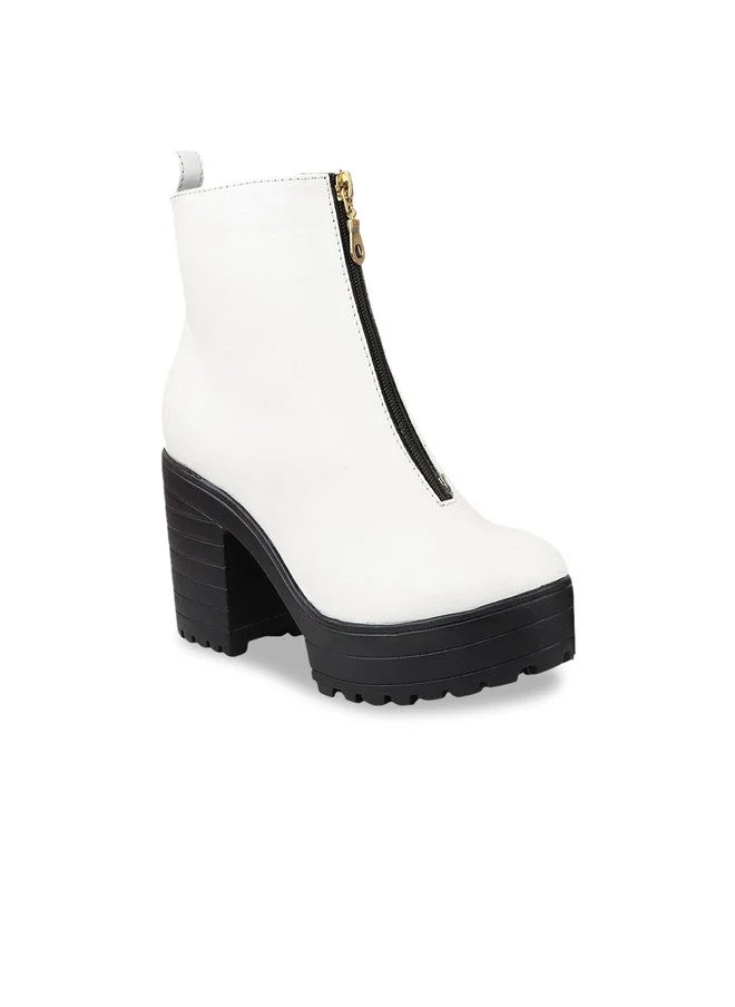 شوتوبيا Shoetopia Womens Solid Zipper Block Heeled Boots