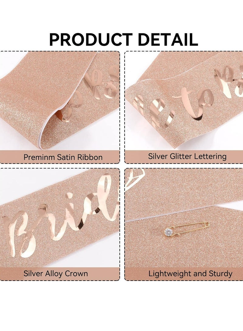 أوزيغالور طقم تاج من القماش بهرج ذهبي وردي لحفلة واحدة مع طرحة الزفاف ووشاح - Image 4