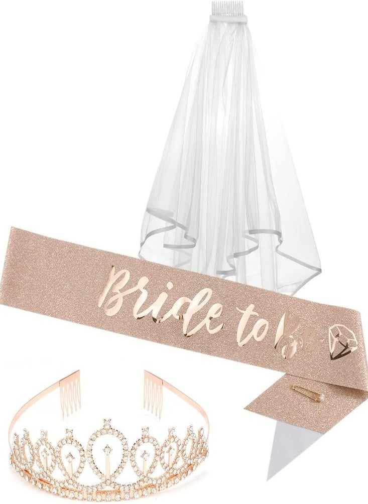 Single Party Bride to Be Rose Gold Tinsel Fabric Crown Set with Bridal Veil and Sash - pzsku/ZC407577C4240096CB372Z/45/_/1703152361/b07d3e4a-e77b-4738-9332-78cd900b9a6f