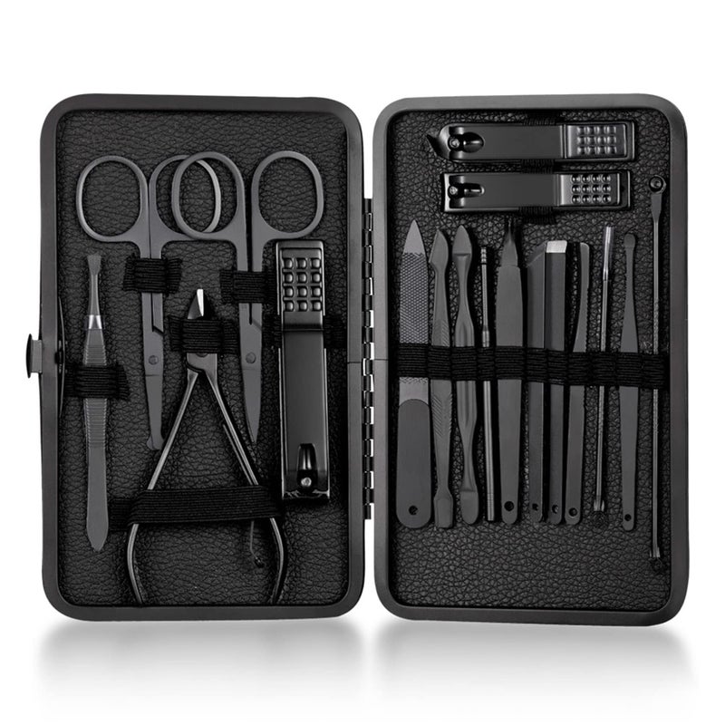 Supwell Nail Clippers 18pcs Manicure Set Grooming Kit for Toenail Clippers Cuticle Remover Pedicure Travel Tool Kit for Men Women