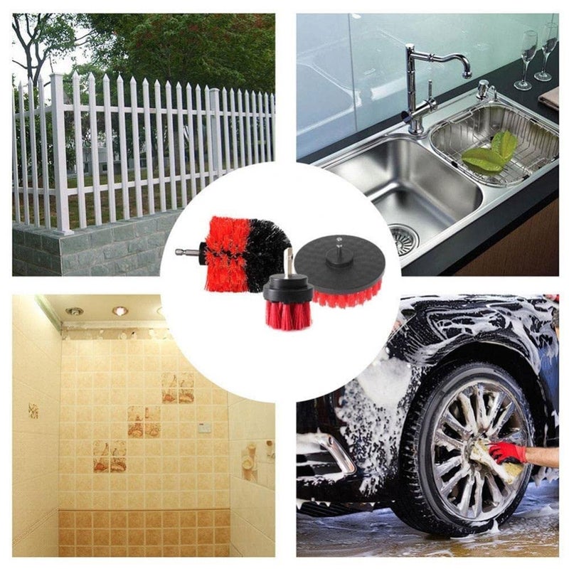 Atcan Drill Brush Attachment Set of 3 with Deep Cleansing ScratchResistant Nylon Bristles Drill Brush Attachment Kit for Shower Tiles Grout Floor Easy to Attach Fits All Drills Hot Red - Image 4