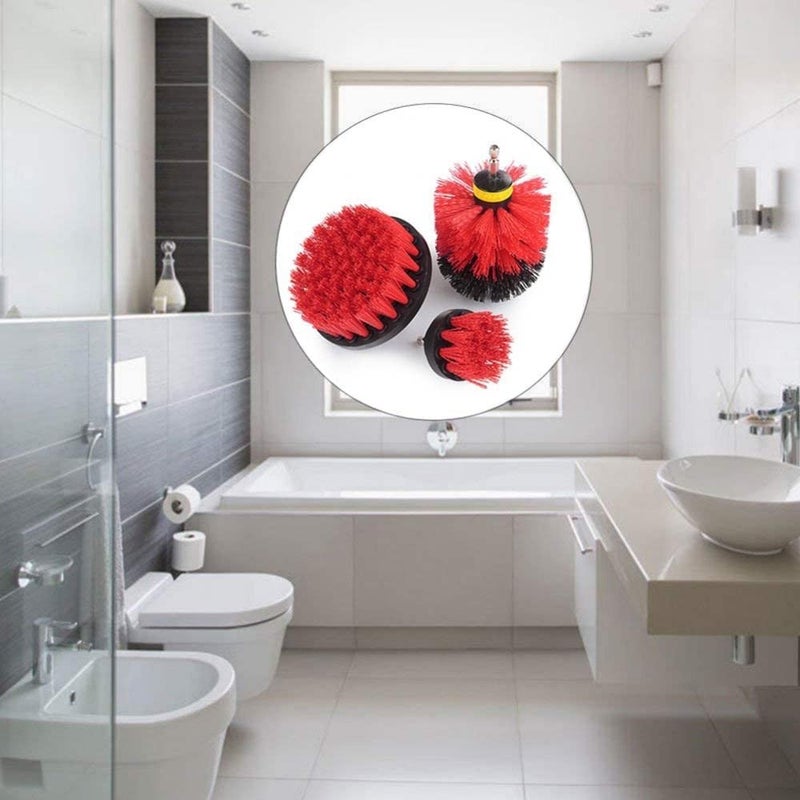 Atcan Drill Brush Attachment Set of 3 with Deep Cleansing ScratchResistant Nylon Bristles Drill Brush Attachment Kit for Shower Tiles Grout Floor Easy to Attach Fits All Drills Hot Red - Image 5