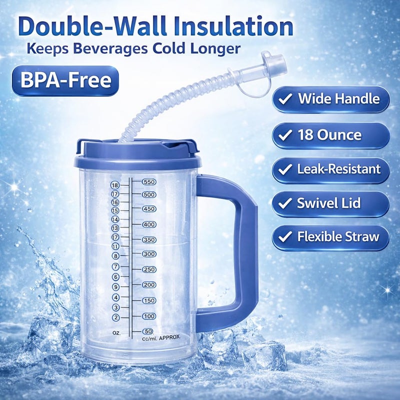 Vakly Hospital Carafe Insulated Double-Walled Water Tracking Bottle 18 oz â€“ Refillable Hot & Cold Bottle with Flexible Straw and Pouring/Sipping Spout for Bedside or Patient Care - Image 2
